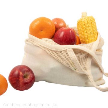 Reusable Grocery Shopping Bags - Mesh Net Tote with Reinforced Bottom Made from 100% Organic Cotton