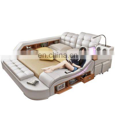 Modern style top grain leather sofa wood beds room furniture for home or hotel