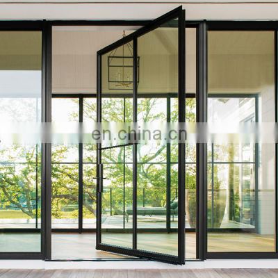 villa unique oversized style horizontal spring hinge sliding system iron frame glass pivot entry door with sidelights