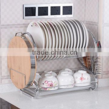 S-Shaped Dish Rack Set 2-Tier Chrome Stainless Plate Dish Cutlery Cup Rack with Tray steel drain bowl rack mult-function storage