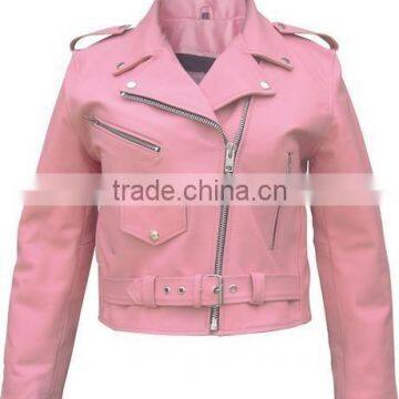 Ladies Fashion Leather Jackets Pink Colors