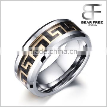 Fashion Cool Simple Style Tungsten Carbide Ring Engagement Band with carbon fiber Great Wall Stripe inlay