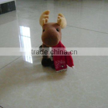 animated brown stuffed plush christmas deer with red scarf