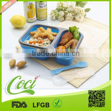 customized silicone foldable lunch box with two compartment