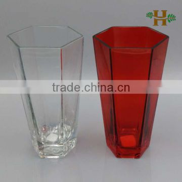 Handmade Blown Six Sides Red Glass Flower Vase for Home Decoration