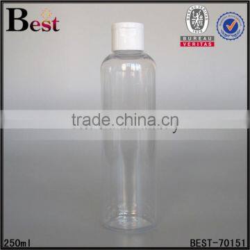 250ml clear cylindrical shape clear plastic bottle empty plastic bottles for sale with flip top cap