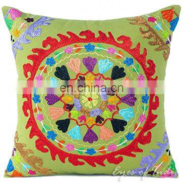 Indian hand embroidered, cushion/pillow cover 16x16 Suzani work / Boho-chic Cotton, Indian handmade, Home decor art wholesale