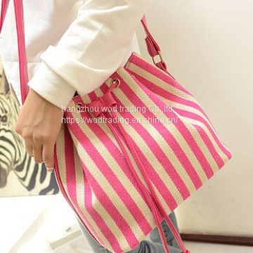 pink and white canvas hobo bag with long shoulder from China