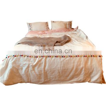 2020 New Customized Bohemia Style Queen Bedding_Set_Bed_Sheets Cotton with Pompom Fringe