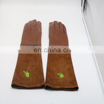 Garden gloves woman safety work colourful high quality soft genuine bulk leather long arm pruning gardening glove