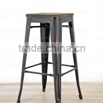 Wholesale industrial kitchen stool,black wash metal chair wooden seay HYG--04