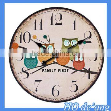 Hogift cheap flower antique wood clock wall for home decor , wholesale china custom quartz wall clock factory