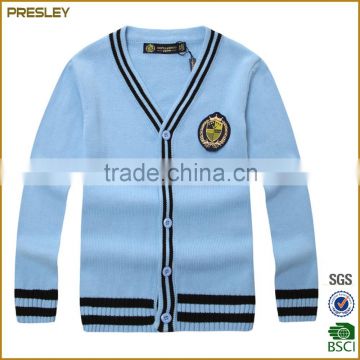 Custom high quality school uniform, cheap custom made primary school cardigan with patch l