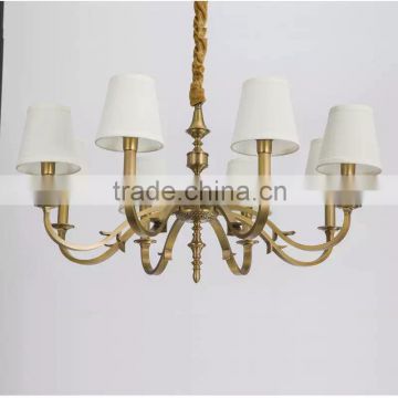 8 lights brass color pendant chandelier lamps home decoration with white color fabric shade                        
                                                                                Supplier's Choice