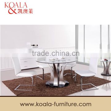 Round Dining Table With Stainless Steel Legs in Glass Top A213#