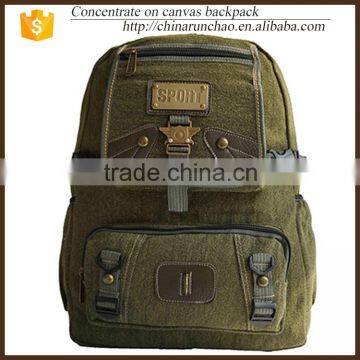 801 hot selling Army green durable canvas backpack fashionable travel heavy duty canvas rucksack bags