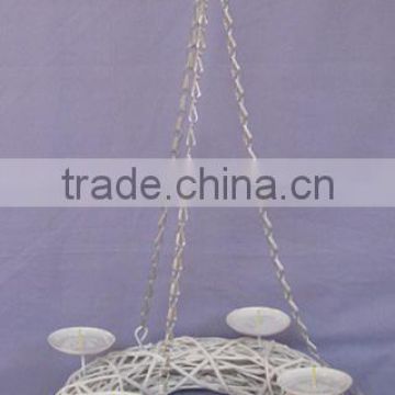 white hanging Decorative Willow Wreath Candle Holder