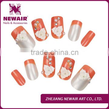 On Sale---Orange Color&3D Flower Decorated False Nail Art Tips