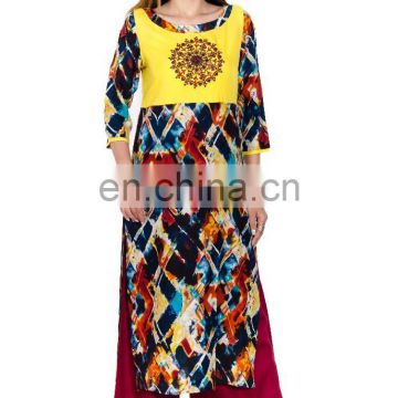 Manufacturer Of Designer Embroidered long woman boat neckline Kurti jaipur india