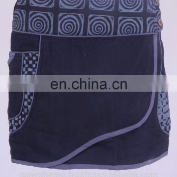 Bohemian Side Pockets Dark Slate Blue Mini Gypsy Wrap Around Skirt HHCS 114 B