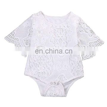 Girls White Hollow Lace Flare Sleeve Romper Newborn Clothing Baby Birthday Shower Gift