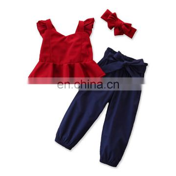 2PCS Kids Baby Girls Red Blouse + Pants 3 Pcs Outfits Set Children's sets Wholesale