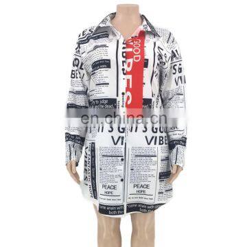 European and American Plus Large Size Women's Fashion Newspaper Printed Loose Flounced Dress