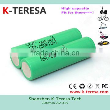 Hot selling wholesale external battery for Samsung sdi inr18650-25r 20A for e-bike rechargeable battery pack