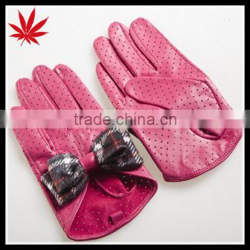 Girl's pink driving gloves sun protection with black butterfly