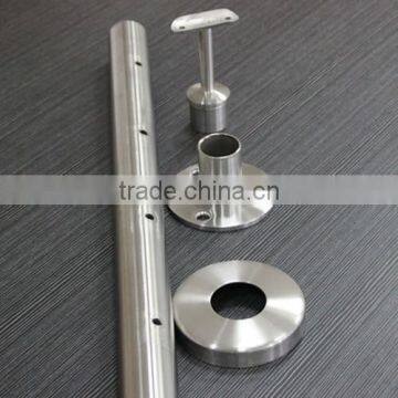 Modular stainless steel railing post with pre-drilled hole