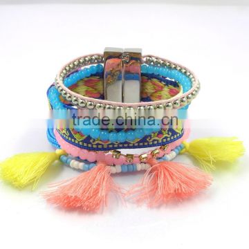 Custom fashion brazilian bracelets handmade miya beach tassels waven with magnetic clasp