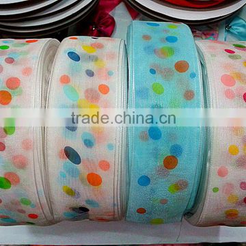 2.5'Chiffon ribbon with colorlful dots for decoration