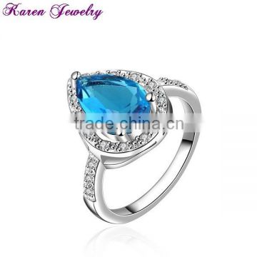 New Big Sapphire Blue Zircon Crystal Ring Party Engagement Exaggerated Wedding Rings for Women Platinum Plated Wedding Ring