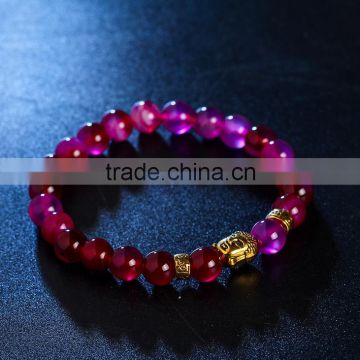 New products 2016 Natural purple crystal beads bracelet Buddha head 18k gold bangle saudi arabia jewelry