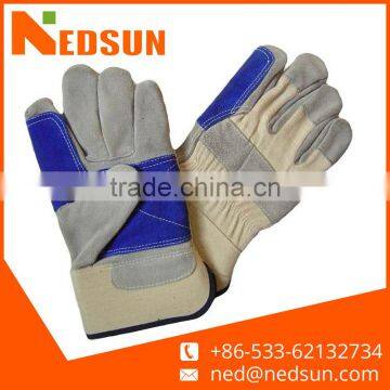 Abrasion resistant double palm safety protective split leather gloves