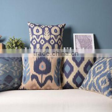 abstract geometric navy blue box ikat flowers pillow cover cushion case