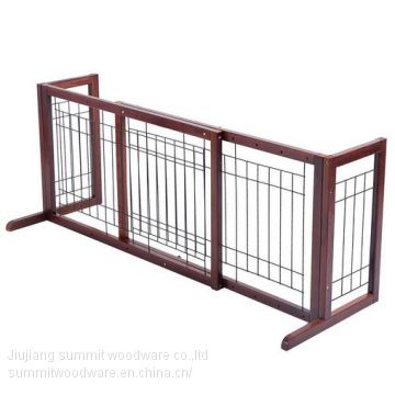 Wood Dog Gate Adjustable Indoor Solid Construction Pet Fence