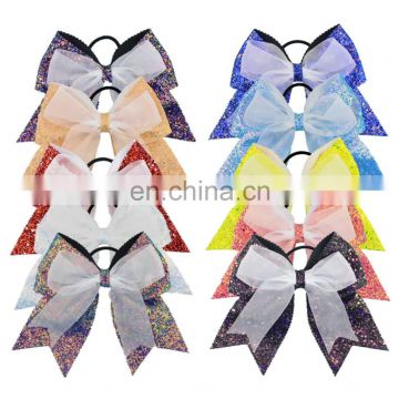 RTS 8 Inch Glitter Cheer Hair Bows Ponytail Holder Elastic Band Cheerleading Hair Bows