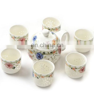 Exquisite blue and white porcelain hollow tea set ceramic cup Kung Fu tea set