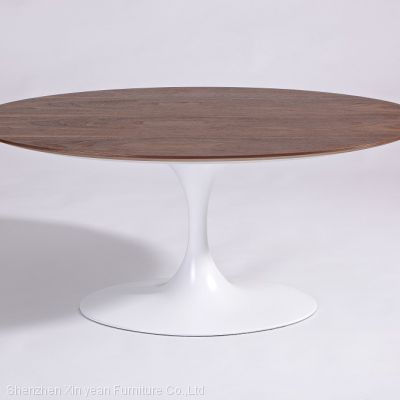 saarinen side coffee table with walnut veener top oval