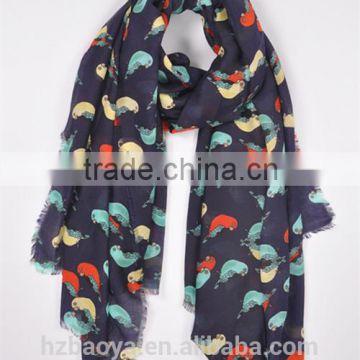 2016 new fashion colorful birds print scarf