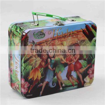 rectangular shaped lunch tin box with girls printing with lock and key