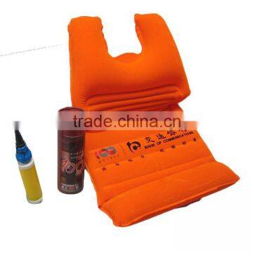 promotional inflatable neck support pillow with hand pump,inflatable flocked pillow