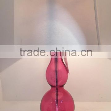 small round base fuchsia glass table lamp with gourd shaped and white barrel fabric lamp shade for girl bedroom decoration