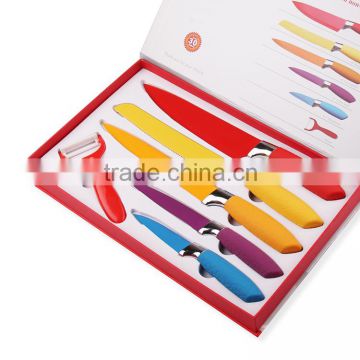 Non-stick Pure Color Royalty Line Swiss Line 6pcs Kitchen Knife set