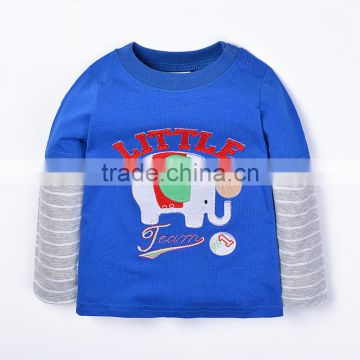 Cartoon stripe sleeve embroidered blue baby t-shirt boys