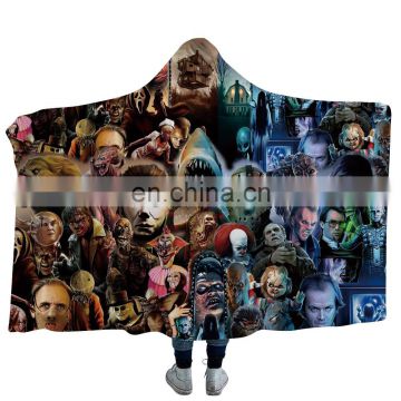 3D Digital Print of Horror Character Pattern Thickened Double Cloak Hooded Blanket