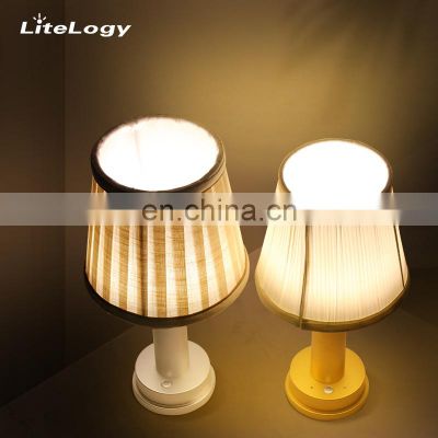 Modern Hotel Living Room Guestroom Bedroom Bedside Nightstand Fabric Shade Metal Base Dimmable Touch Control LED Desk Table Lamp