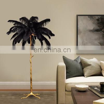 Copper Resin Modern Decoration Stand Lighting Tree Ostrich Feather LED Floor Light