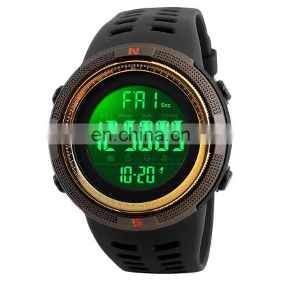 Low moq hot selling product Skmei 1251 digital silicone sport watch brands chronograph men wristwatches